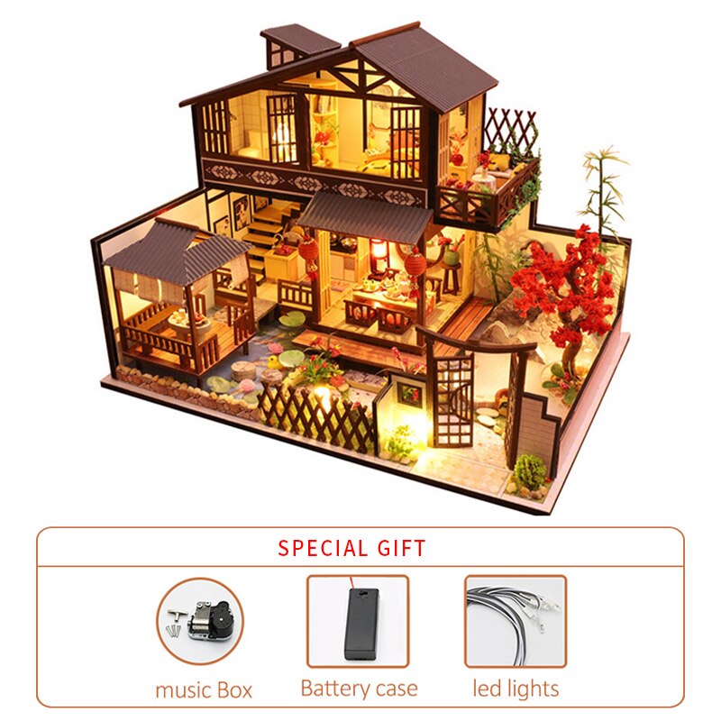 Bricolage maison de poupée Miniature Kit maison de poupée meubles 1:24 3D à la main en bois modèle Vintage assemblage jouets d'anniversaire pour les enfants: E