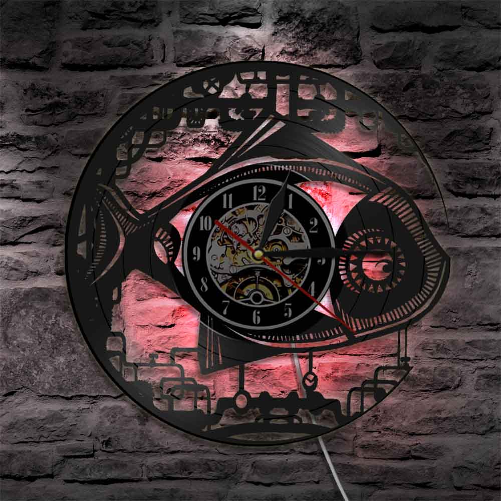 Jahrgang Steampunk Roboter Fisch Wanduhr Mechanische Fisch Schallplatte LP Uhr Handgemachte Moderne Zauberstab Kunst Getriebe Fisch Uhr