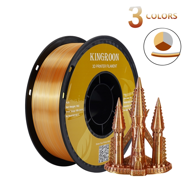 KINGROON-filamento de seda PLA de coextrusión tricolor, carrete de 1,75mm, 1KG (2,2 libras), plástico PLA de Triple color para impresora 3D y bolígrafo 3D: Azul