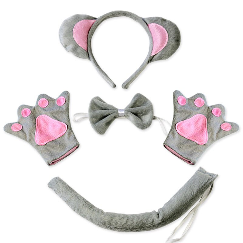 Cosplay de de Halloween para niños, juego de disfraz de rata y ratón, tutú, diadema, guantes de cola, de cumpleaños para niños, accesorios divertidos para vestido