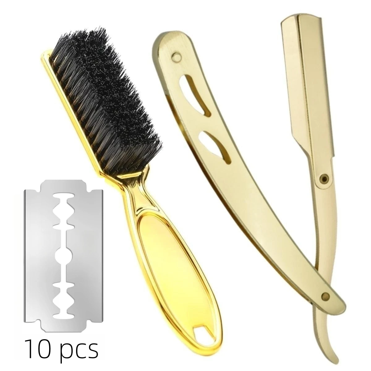 Barberos, maquinilla de afeitar Manual, juego de cepillos para Barba, depilación de borde recto para hombres, maquinilla de afeitar para salón, corte de pelo, barba, herramientas de afeitado de cejas con 10 hojas: YELLOW
