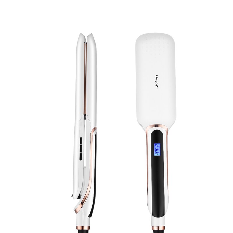 Hair Flat Iron Wide Plate Hair Straightener Curler Fast Heating LED Display Hair Straightening Curling Styling Tool