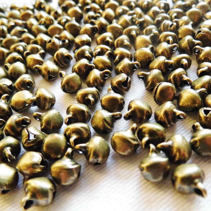 50 Stks/partij. 6Mm Antiek Brons Jingle Bells Vetersluiting Bells Kerst Diy Craft Materiaal Handgemaakte Xmas Tree Hanger Oem