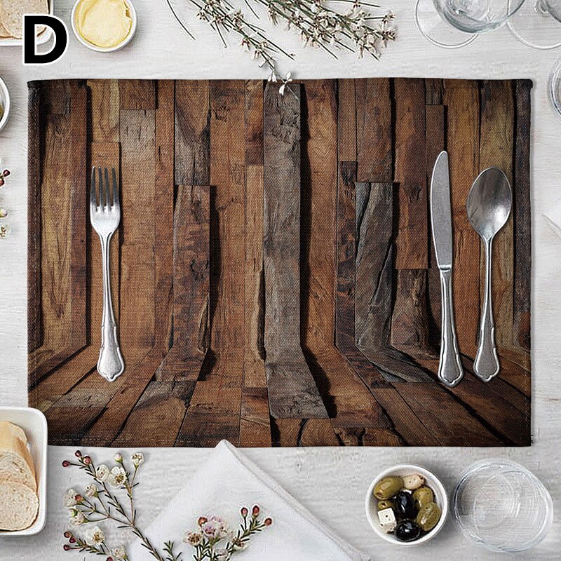 Wood Grain Dining Table Mat Rectangle Heat Insulation Placemat Dining Table Tableware Kitchen Supplies Home Decorative: D