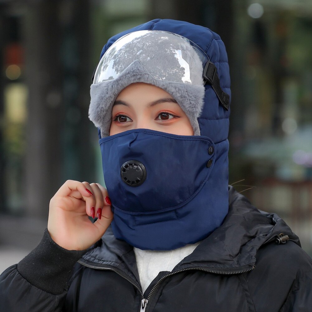 With Glasses Warm Winter Camping Hiking Earflap Protective Thickened Outdoor Snow Caps Full Face Riding Windproof Bomber Hat Ski