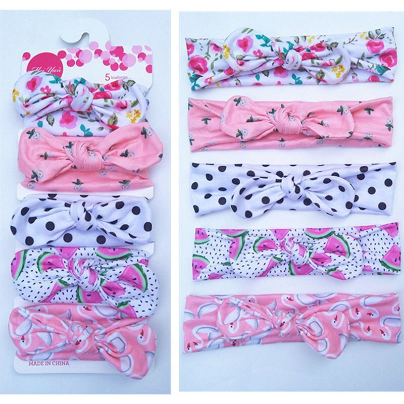 5 stuks/set schattige strikken baby hoofdband bloemenprint zachte baby meisjes hoofdbanden elastische haaraccessoires prinses baby haarband tulband: 4