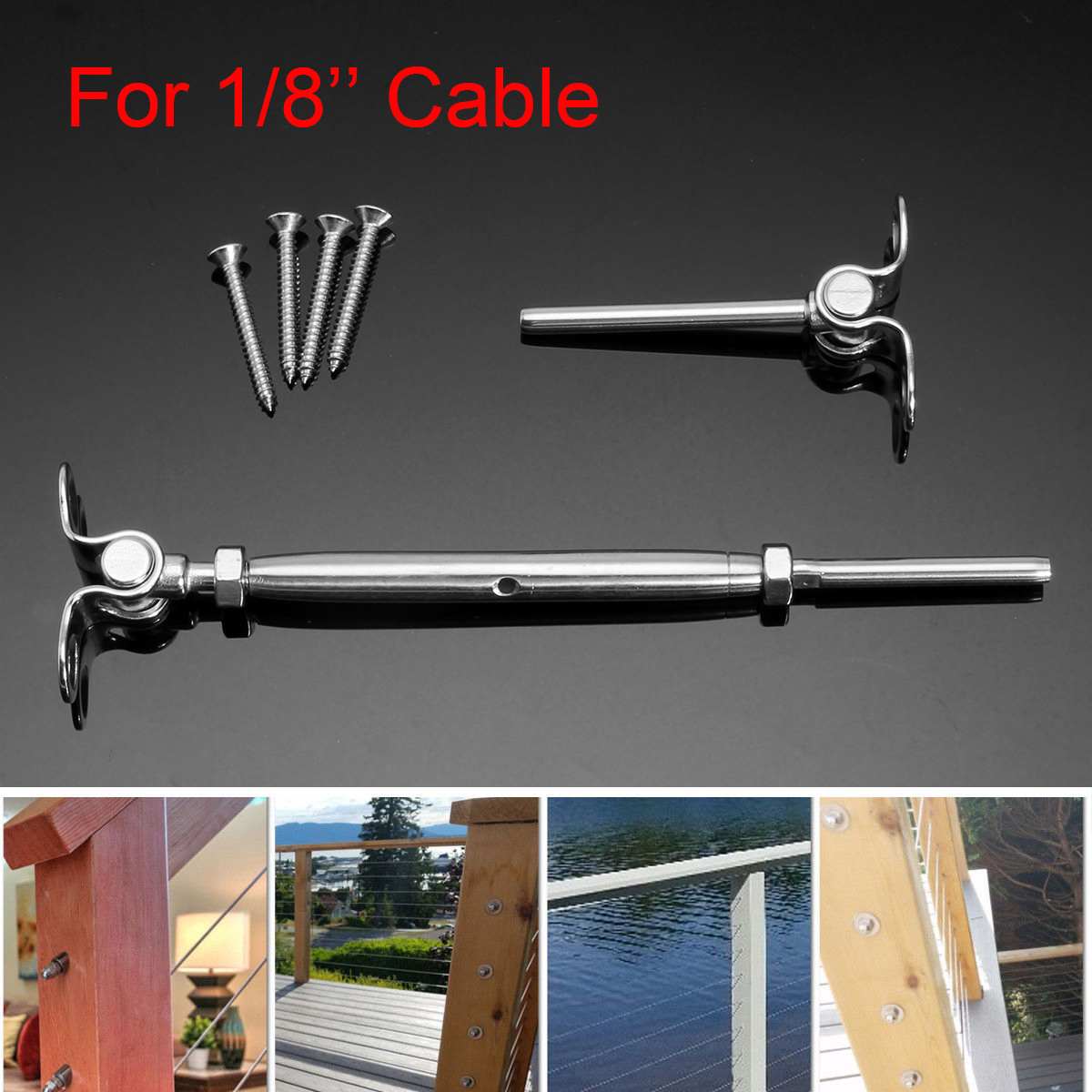 6 Set Of Stainless Steel Deck Toggle Tensioners for T316 1/8 inch Cable Railing System + Screws