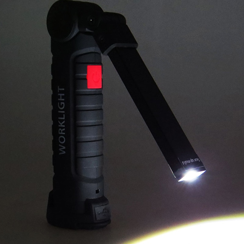 ! COB LED Oplaadbare Verlichting Magneet Zaklamp met Haak Vouwen Fakkel Lamp W52 Zwart
