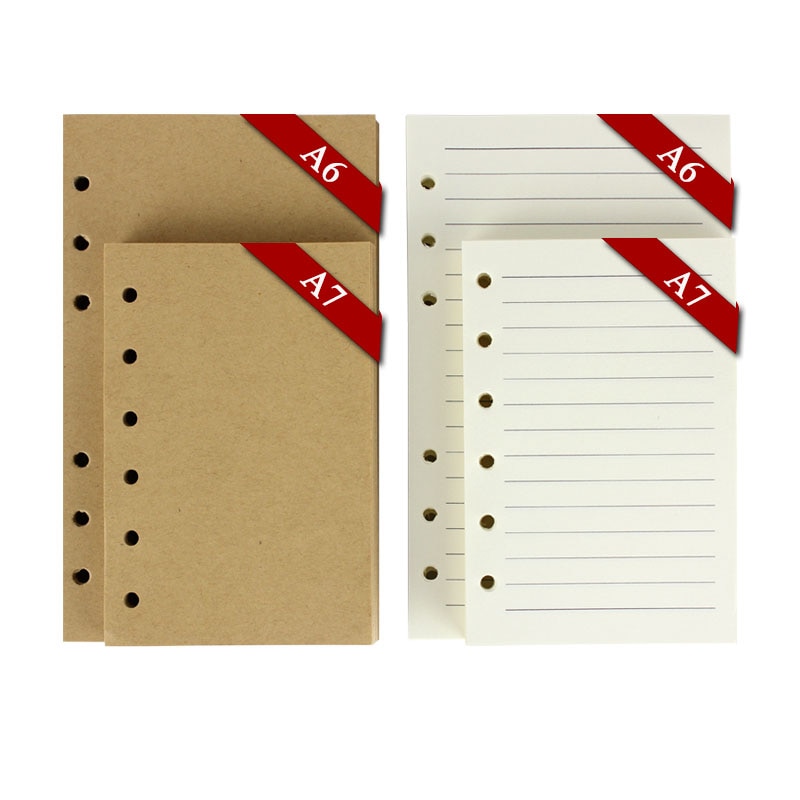 Vintage notitieboekpapier, 6 ringbanden, 80 vellen blanco kraftpapier, wit papier met lijnen,  a7 a6 notitieboekbinnenpapier