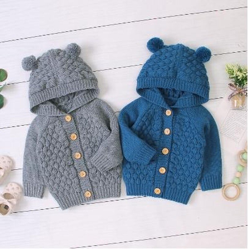 0-24M Baby Boy Sweater Kids Hooded Peuter Gebreide Tops Meisje Warme Jas Kid Bovenkleding Herfst Winter Jassen