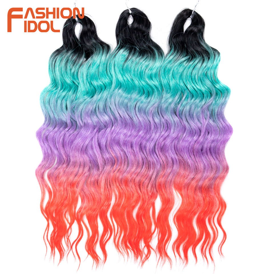 IDOL 24 Inch Synthetic Hair Water Wave Braiding Hair Extensions Ombre Rainbow color Deep Wave Curl Twist Crochet Hair