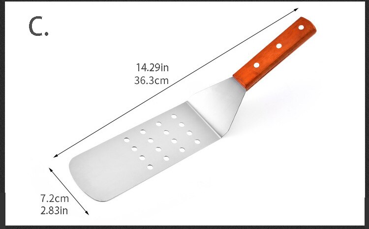 Goud Keukengerei Spatel Houten Handvat Barbecue Turner Rvs Pannenkoek Teppanyaki Hibachi Droge Pan Accessoires: C