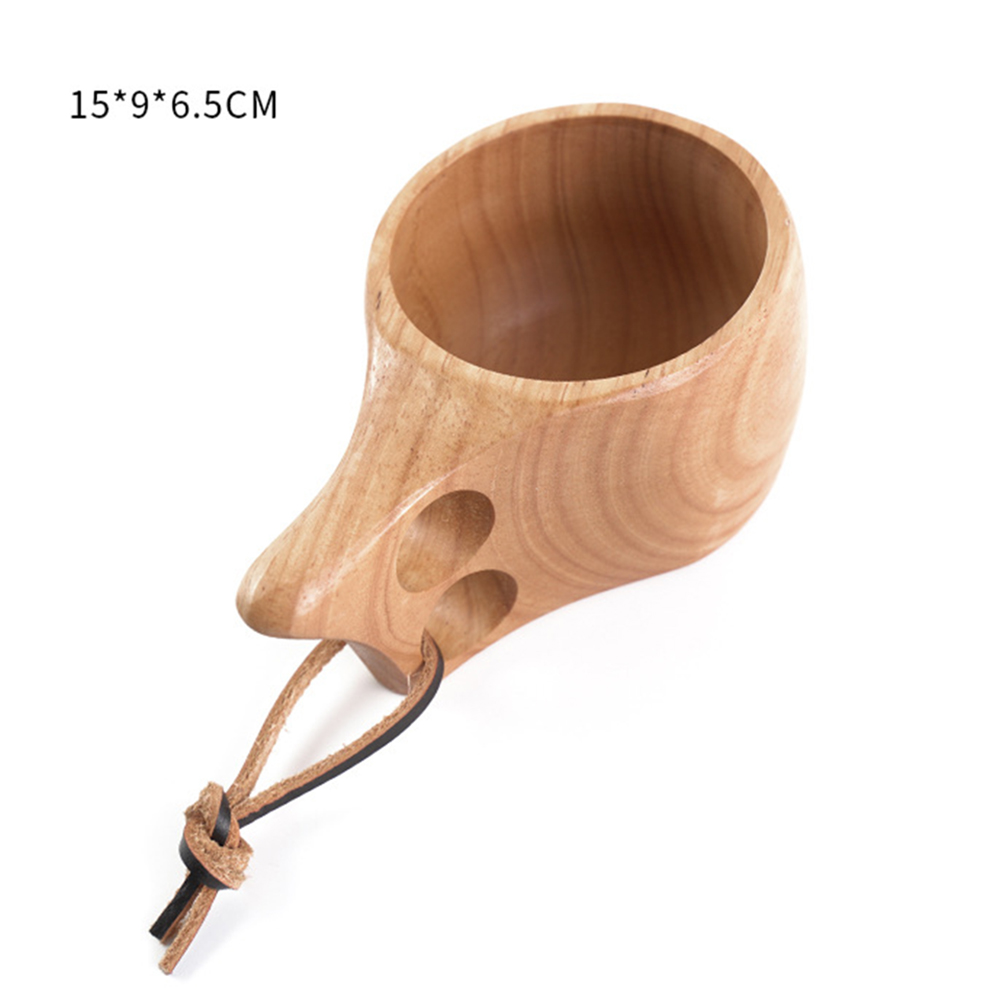 Taza de café portátil con mango de madera, gancho de cuerda de cuero de dos agujeros para zumo, taza de té de la leche, tazas de agua de cocina de protección medioambiental: A1
