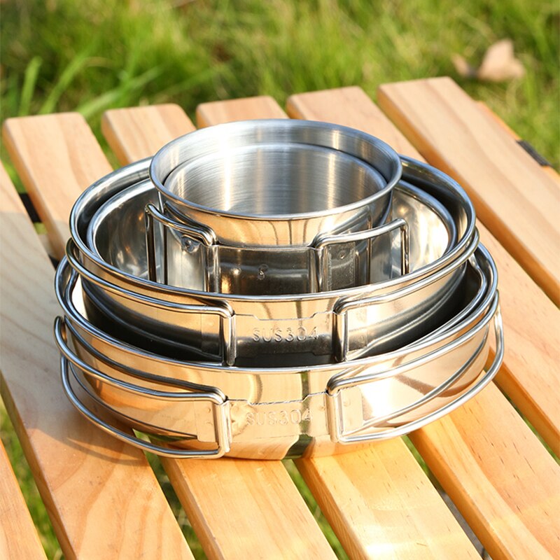 Stainless Steel Camping Cookware Portable Lunch Box Hiking Travel Cookware Camping Equipment Kamp Malzemeleri Outdoor Items