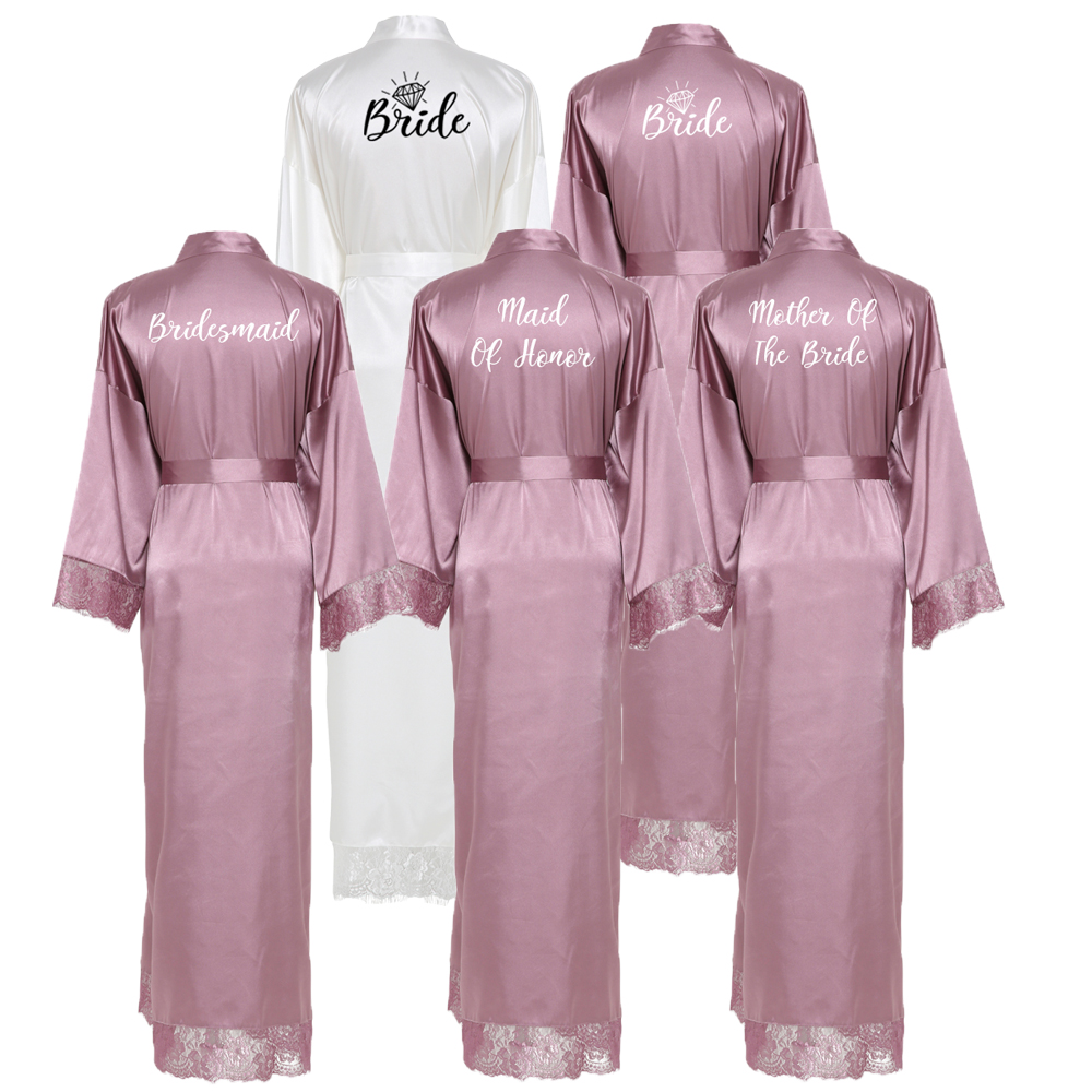 Owiter Brautjungfer mauve Lange Große Ebene murmeln Braut Kimono Seide Satin- Nacht Kleid Kleid Hochzeit Roben Bademantel Spitze Kleid Damen