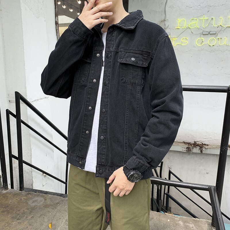 Chaqueta vaquera para hombre, chaqueta vaquera informal para adolescentes, negra, combina con todo, novedad de
