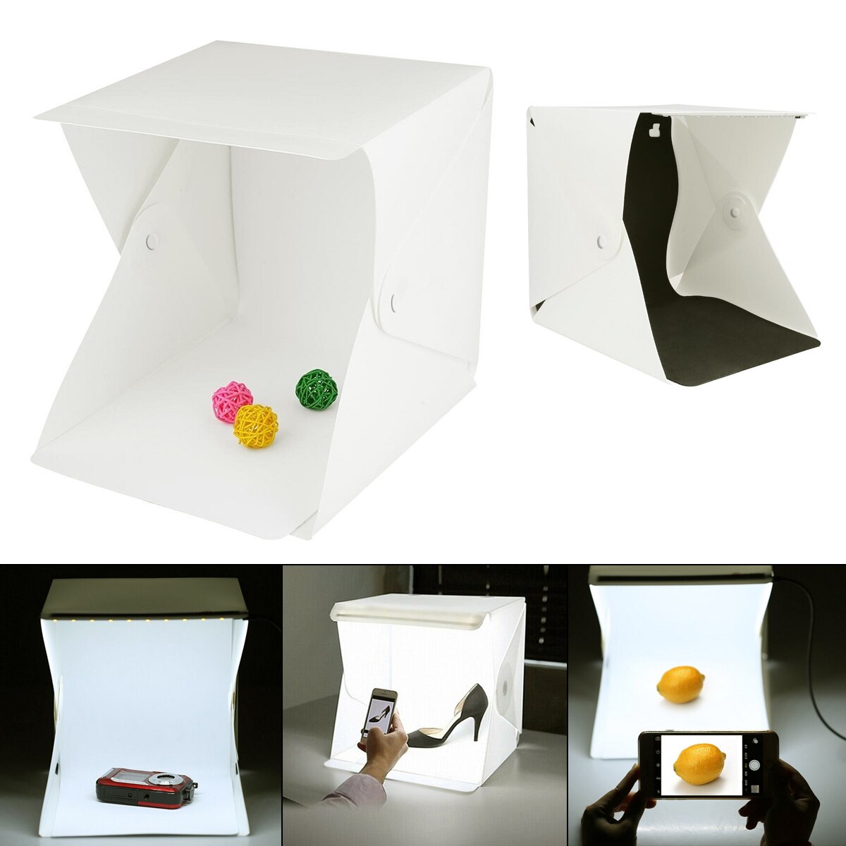 Mini Estudio fotográfico portátil de 9 &quot;, iluminación de fotografía, Kit de tienda, telón de fondo, caja de cubo de desmontaje rápido