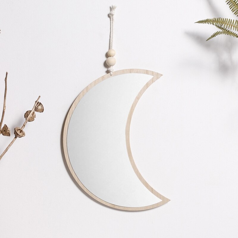 Moon Phase Mirror Natural Decor Acrylic Wall Decorative Mirror Interior Wooden Moon Shaped Mirror Bohemian Decor