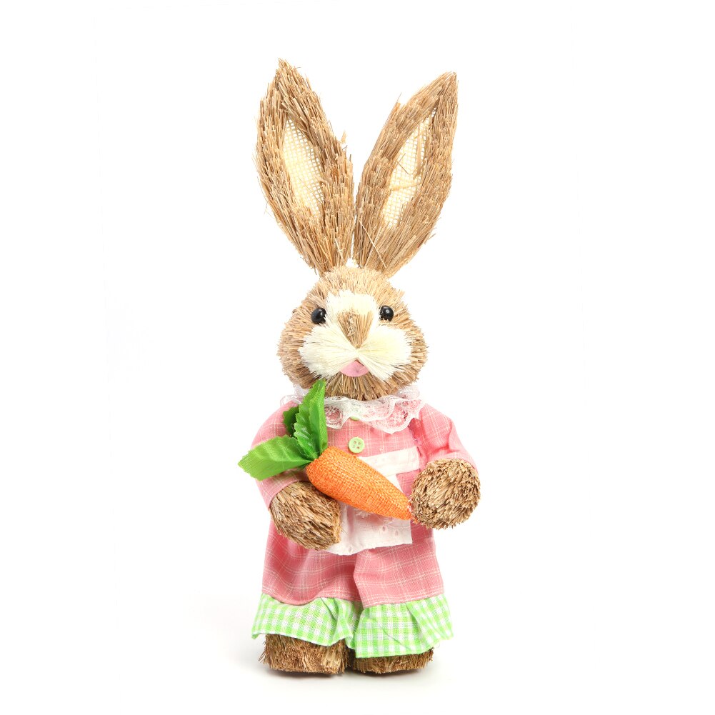 Søde kanin påske dekorationer håndlavet station kanin simulation halm kunst sjov legetøj børnehave børn hjemmeindretning: D