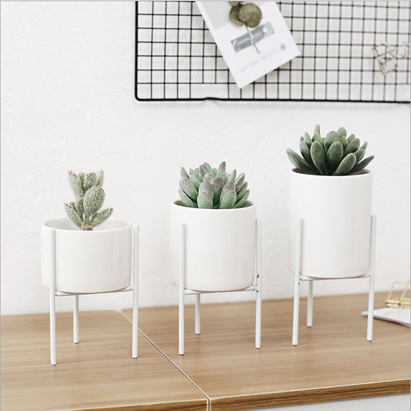 Mærke jern plante vase stå plantageholder holder keramisk blomst solid krukke hyldeholder have: Hvid / S