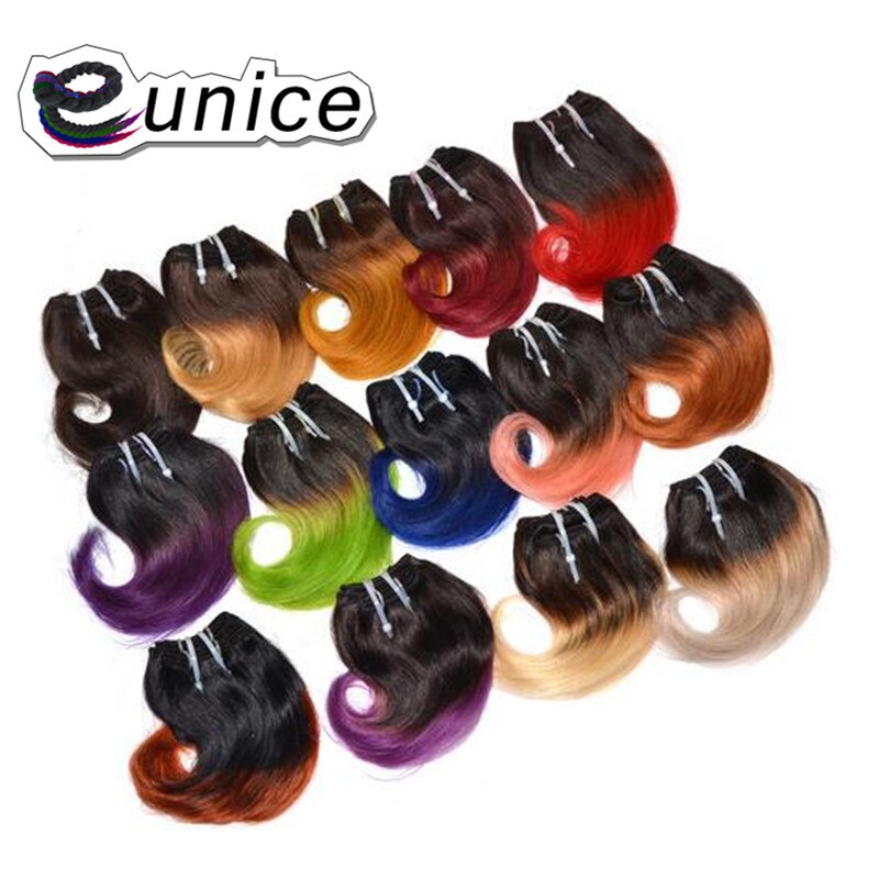 Tissage synthétique deux tons ombré-Eunice | Mèches courtes Body Wave, racines foncées, 8 pouces, 1 lot de 4 pièces, lot de 100 grammes pour femmes
