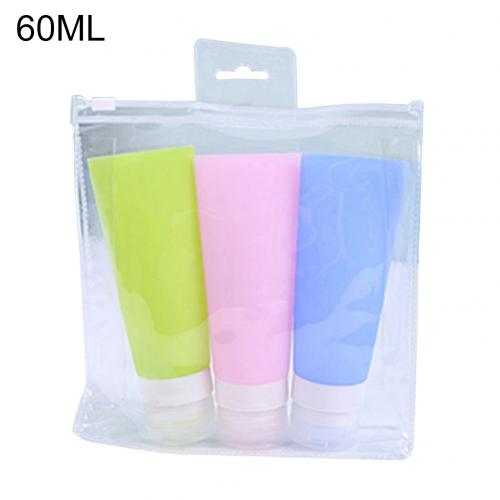 Botella vacía de silicona para champú, Gel de ducha, cosméticos, juego de viaje, botella dividida, 38/60/80ml, 3 uds.: 60mlGreen Pink Blue