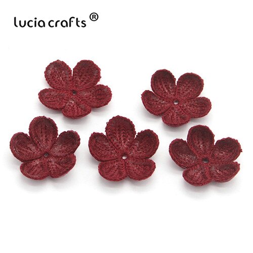 Lucia crafts 10/13 stuks 35mm wollen bloemen naai-op patches voor decoratie diy handgemaakte materialen accessoires  b0104: C5 wijnrode 10 stuks