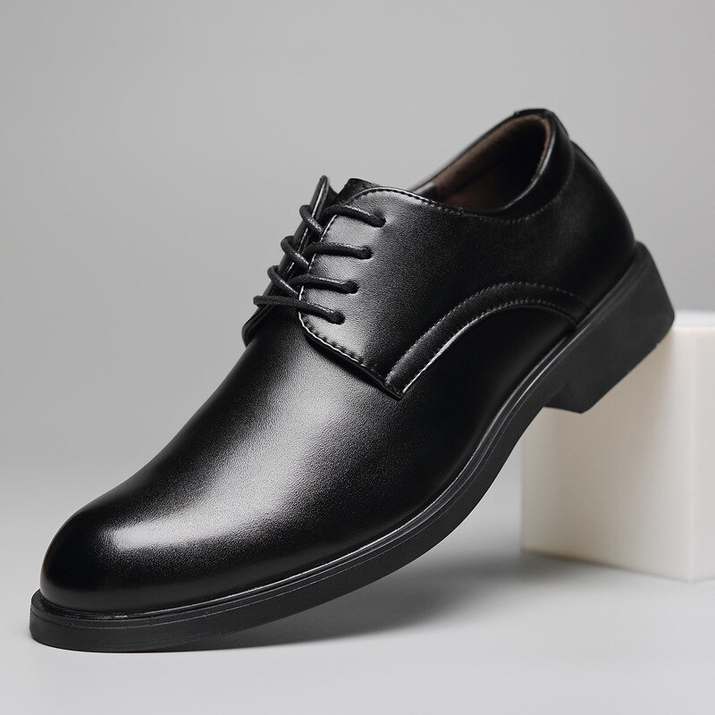 Classic Black Leather Business Shoes Men Lace Up Round Toe Formal Dress Derbies Shoes 38-44 dress shoes men