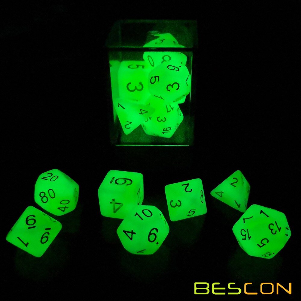 Bescon Gloeiende Polyhedral Rpg Dobbelstenen Set Lichtgevende Jade, Bescon Glow In Dark Poly Dobbelstenen Set Van 7, dnd Rol Playing Game Dobbelstenen