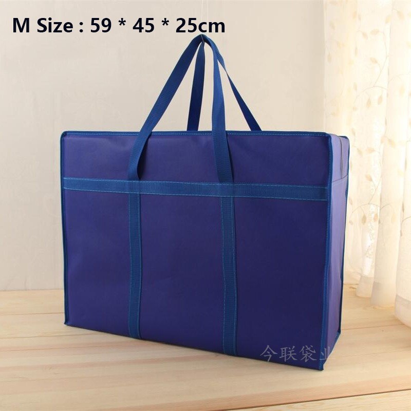 Oversized woven bag moving bag Oxford cloth luggage packing bag waterproof storage snakeskin bag thick non-woven bag: Royal blue  M