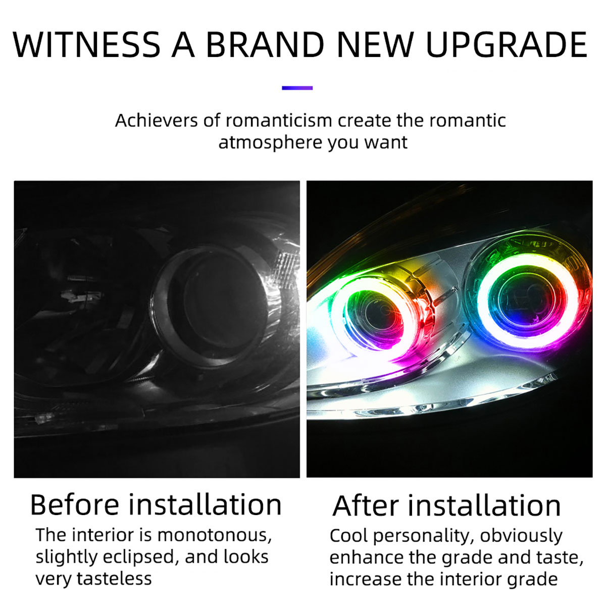 2 Stuks Angel Ogen Bluetooth App Rgb Witte Halo Ringen Cob Led Auto Motorfiets Mist Rijden Koplamp 60-80-100Mm Auto Mistlamp 9-30V