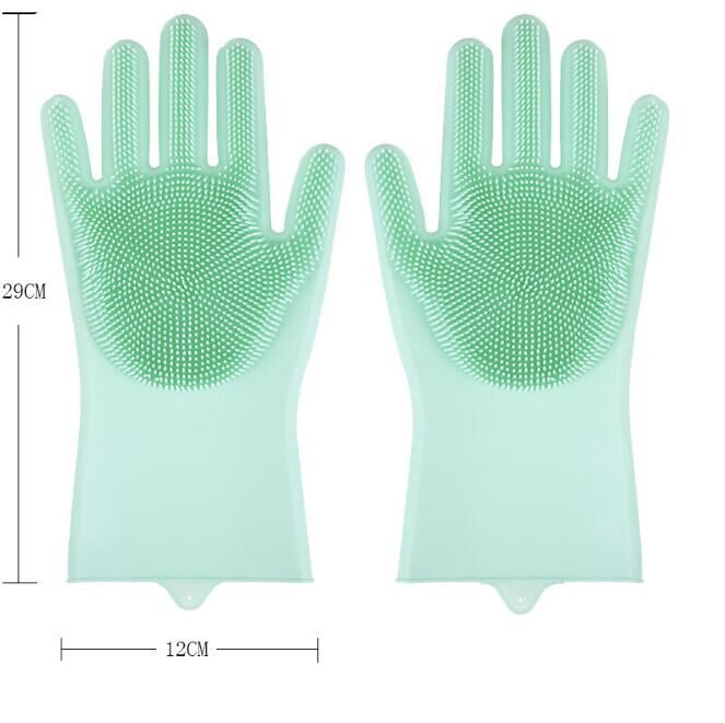 Fabrikanten directe verkoop magic silicone wassen gerechten keuken schoonmaken multi-purpose huishoudelijke siliconen borstel handschoenen: Licht Groen
