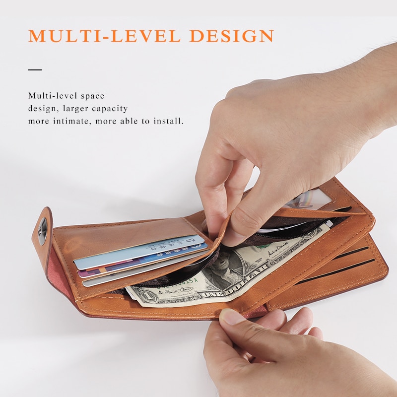 EIGBUY Leather Wallet Short Bifold Men Wallet Casual Soild Wallet with Coin Pocket Purses Male Wallets