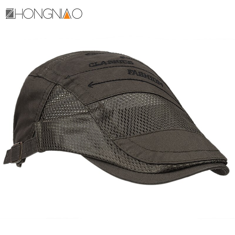 men's hat golf hat newsboy flat cap cotton hat summer sunscreen breathable mesh cap driving: Army Green