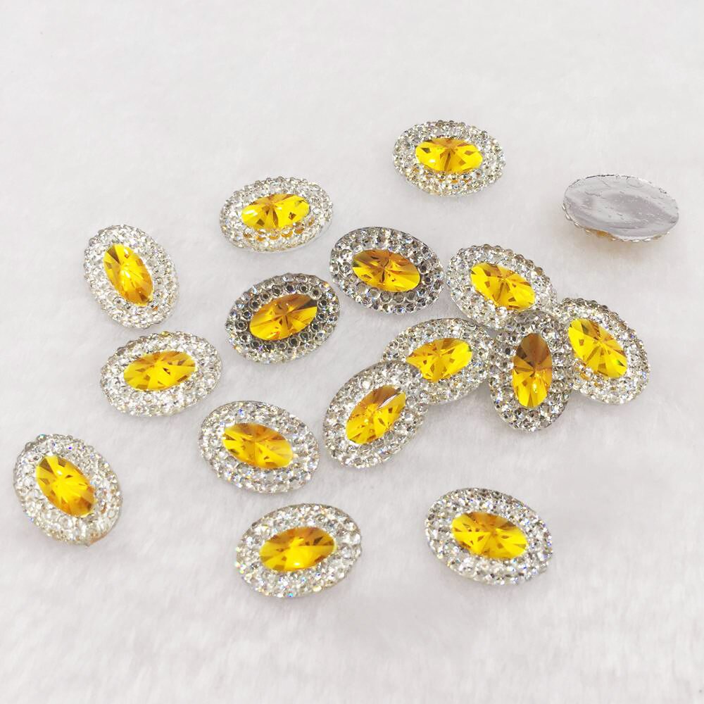 60 stks Hars 10*14mm Ovale Edelsteen plaksteen Bling strass Ornamenten DIY plakboek Wedding applicaties craft SW36: Yellow