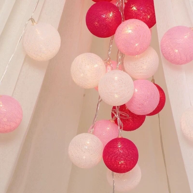 2,2 M 20 LED Baumwolle Ball Girlande Lichterketten Outdoor Dekoration Baby Bett Fee Lichter Hochzeit Weihnachten Beleuchtung Dekor: pink warm / By Battery