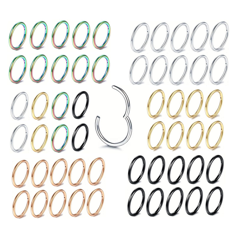 5/10Pcs 16G Nose Ring Hoop Stainless Steel Hinged Nose Rings Septum Clicker Tragus Helix Cartilage Daith Rook Earring Piercing