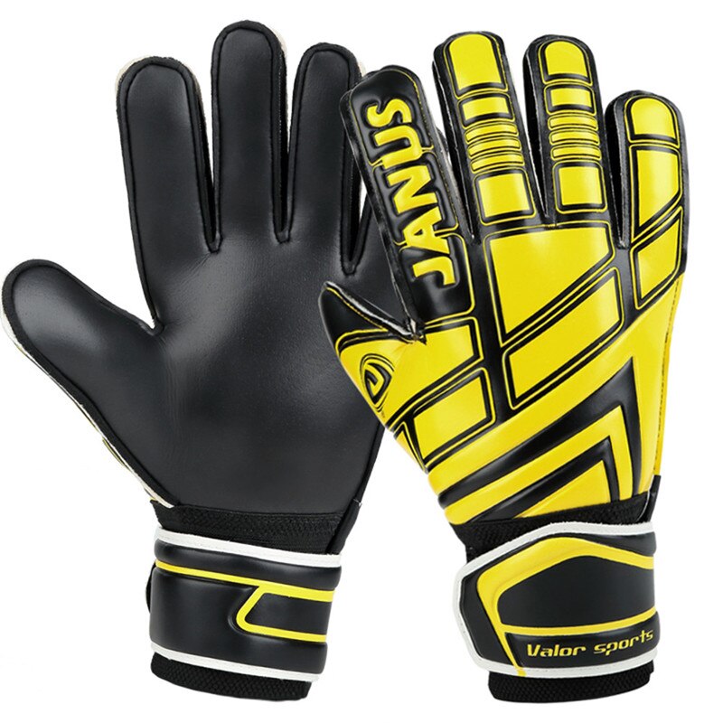 Full latex goalkeeper gloves kids men football goal keeper anti-slip finger guard goalie soccer glove sports safety: JA390 yellow black / size 10