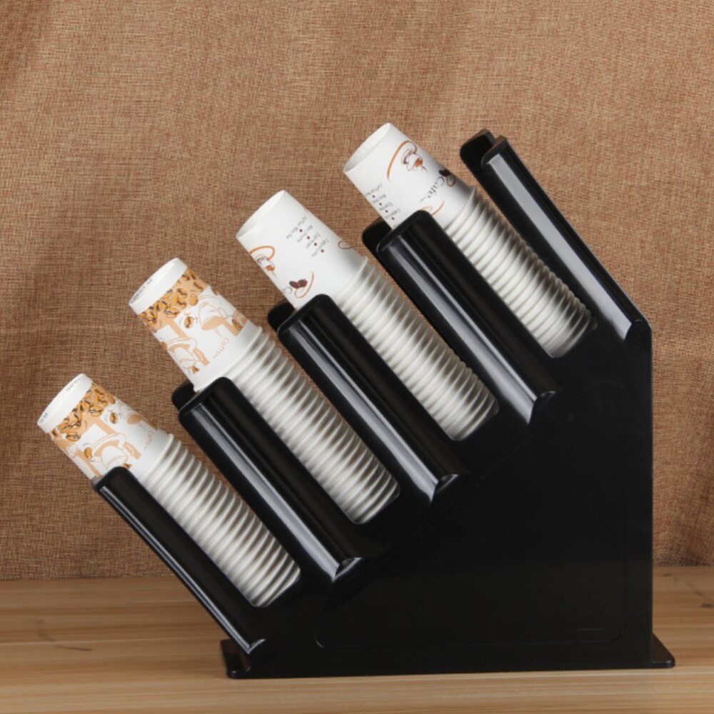 1 pc Paper Cup Rack 4 Compartment Black Desktop Disposable Cup Dispenser Storage Organizer for Restaurant Home Cafe