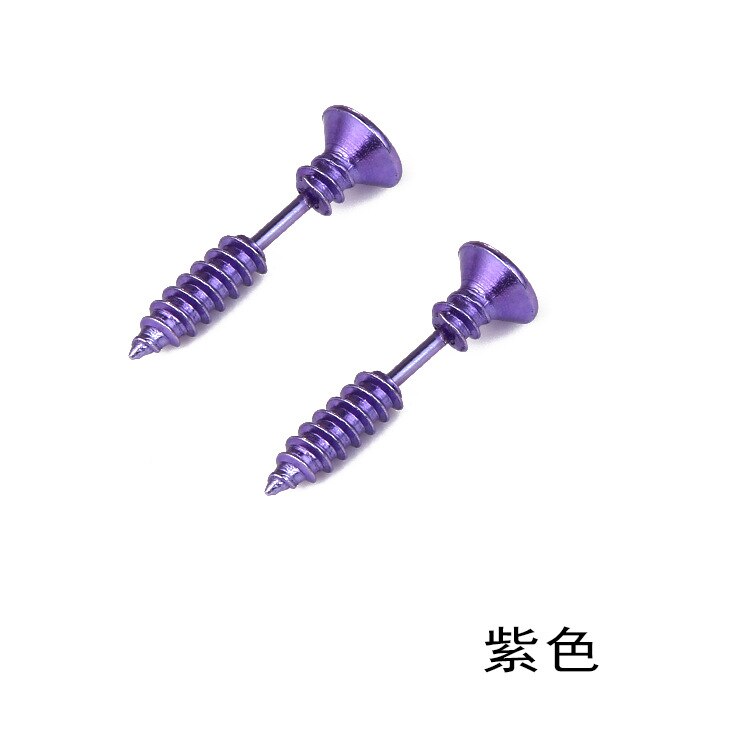 1Pc/2Pc Punk Stijl Roestvrij Staal 10 Kleuren Stud Oorbellen Mannen Vrouwen Oor Sieraden Rock Gothic Unisex piercing Oorbel: Purple / Single