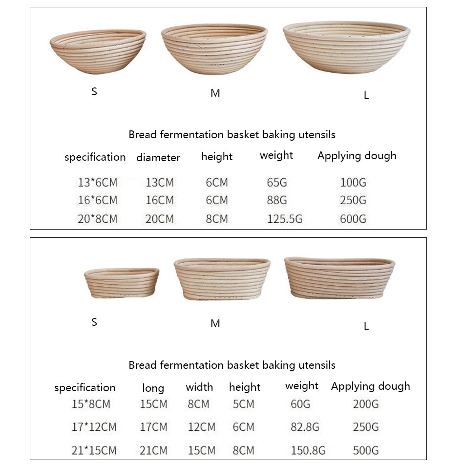 Cesta redonda ovalada de mimbre para fermentación, cesta de mimbre, suministros de cocina, cestas de mimbre para fermentación