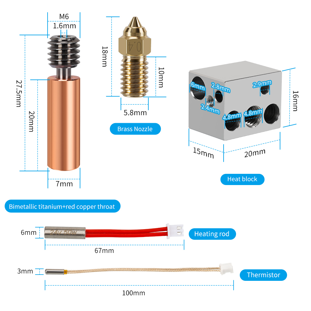 Boquilla para Elegoo Neptune 4 Hotend Kit para Elegoo Neptune 4 pro, bloque calefactado, calentador de cartucho de garganta Heatbreak Bimetal