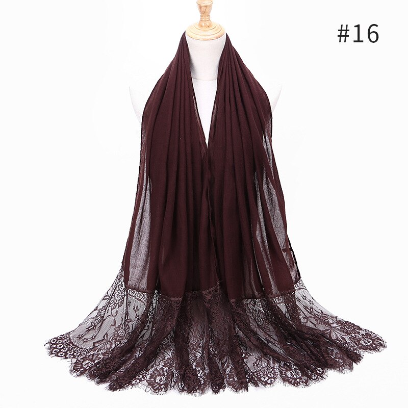 Two Sides Floral Lace Hijabs Viscose Head Scarves Muslim Womens Plain Maxi Muffler Cotton Arab Shawl Tudung Turban 1PC: color16