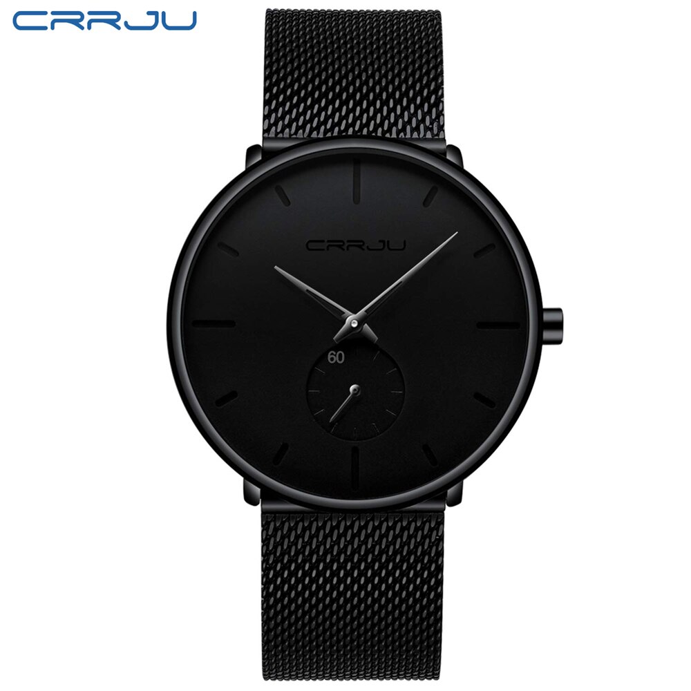 Crrju ur herre vandtæt slim mesh rem minimalistiske armbåndsure til mænd quartz sportsur ur relogio masculino: 2150- bk