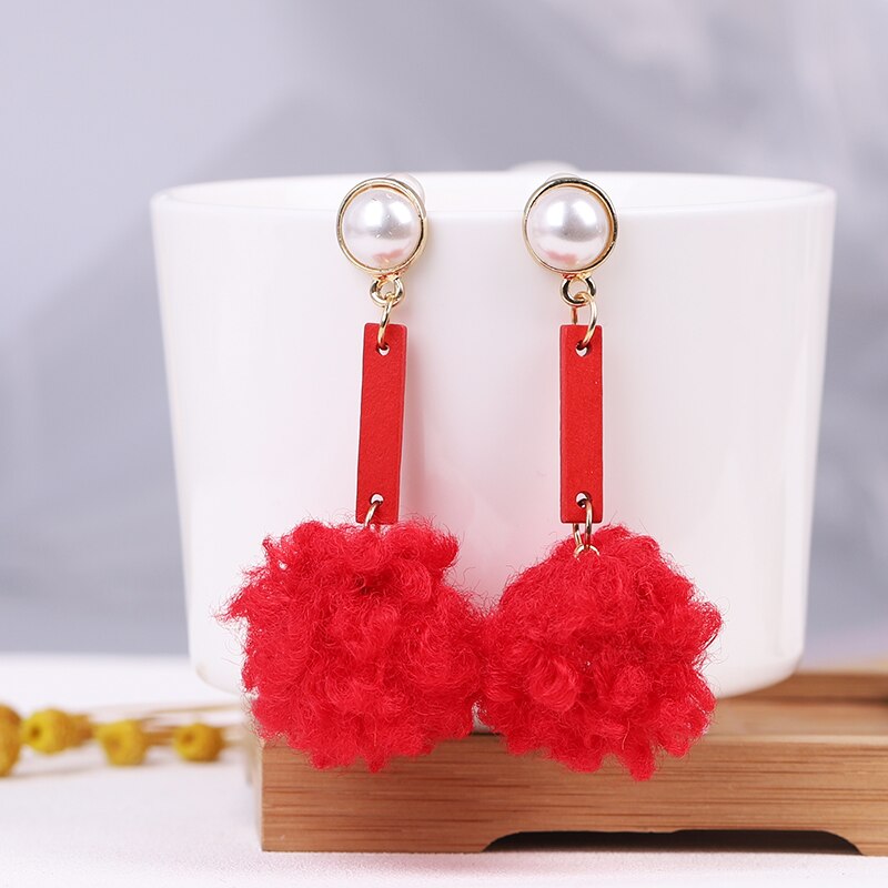 Agustina Cute Fur Ball Long earrings women Feather earrings Soft Geometric jewelry simple Trend Jewelry