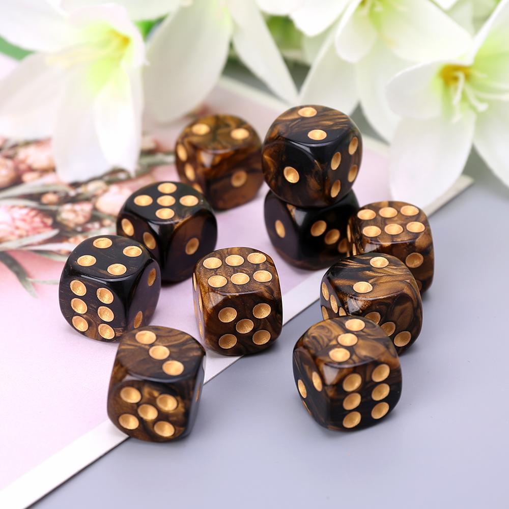 10 Pcs 16mm Resin Dice D6 Black Gold Points Round Edges KTV Bar Nightclub Entertainment Tools Adult Toy