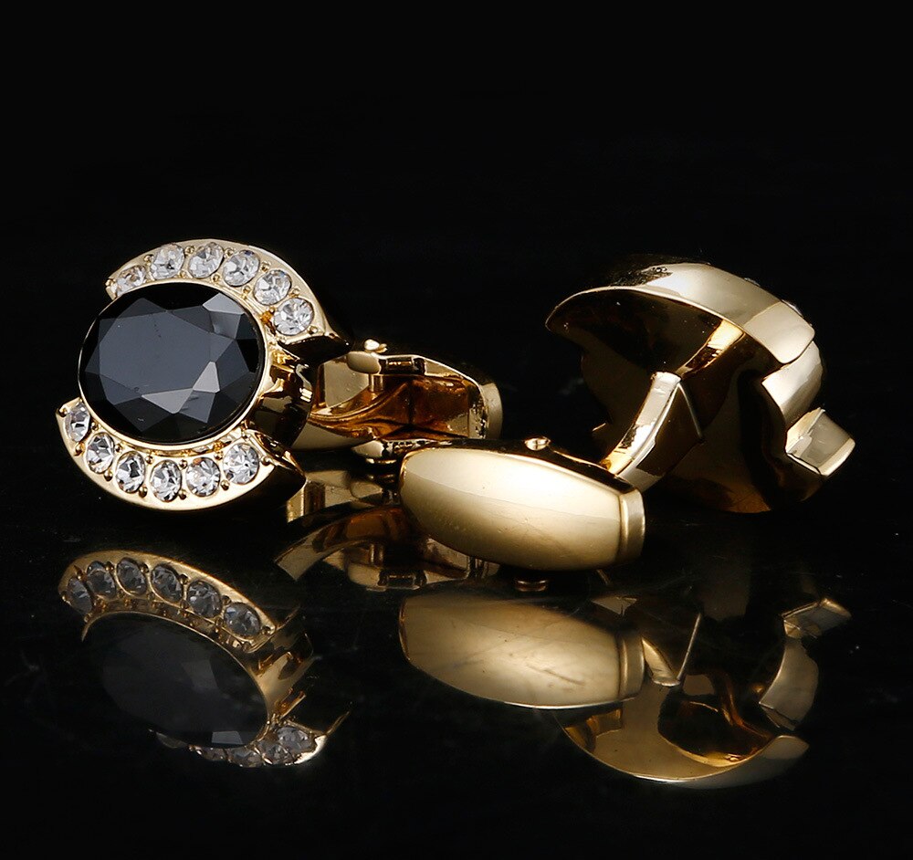 Zwart Zirkoon Crystal Gold Manchetknopen Franse Vol Kristallen Mouwen Nail Mannen Shirt Manchet Button Rcufflinks