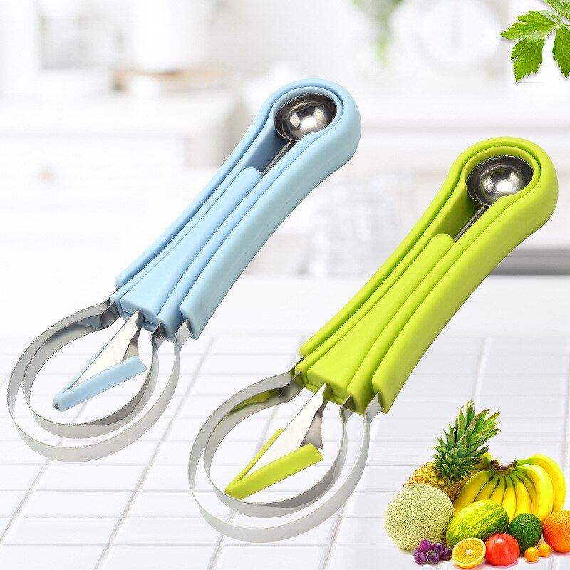 4 En 1 Bola de melón de acero inoxidable redondo y fruta conjunto de herramienta de talla para fruta máquina de cortar excavar Pulpa de sandía de