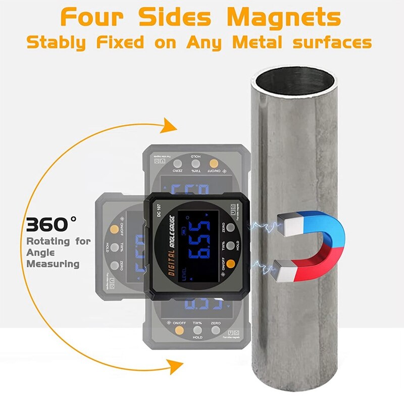 Digital Angle Finder Protractor, Digital Level Angle Gauge Chargeable Digital Inclinometer Precise Angle Measuring Tool