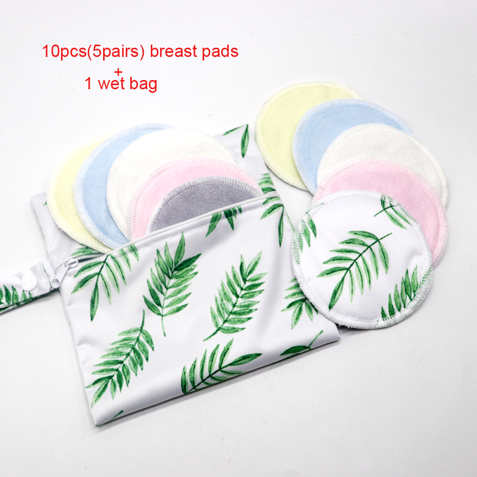 10Pcs Zoogcompressen Waterdicht Borstvoeding Zwangere Vrouwen Make Pad Bamboe Verpleging Pad Voor Mum Wasbare Met Natte Zak Herbruikbare: BP2-2